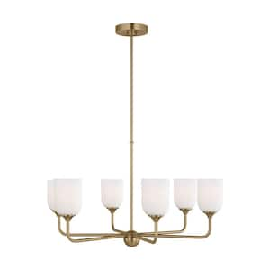 Emile Large 6-Light Satin Bronze Chandelier with Etched White Glass Shades