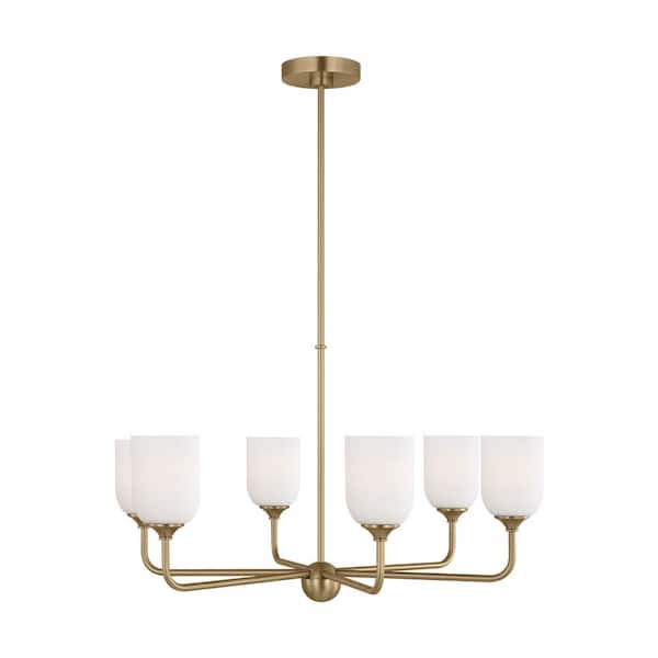 Generation Lighting Emile Large 6-Light Satin Bronze Chandelier with Etched White Glass Shades
