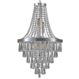 19.6 in. W 10-Light Chrome Crystal Chandelier for Living Room and Kitchen Island with No Bulbs Included