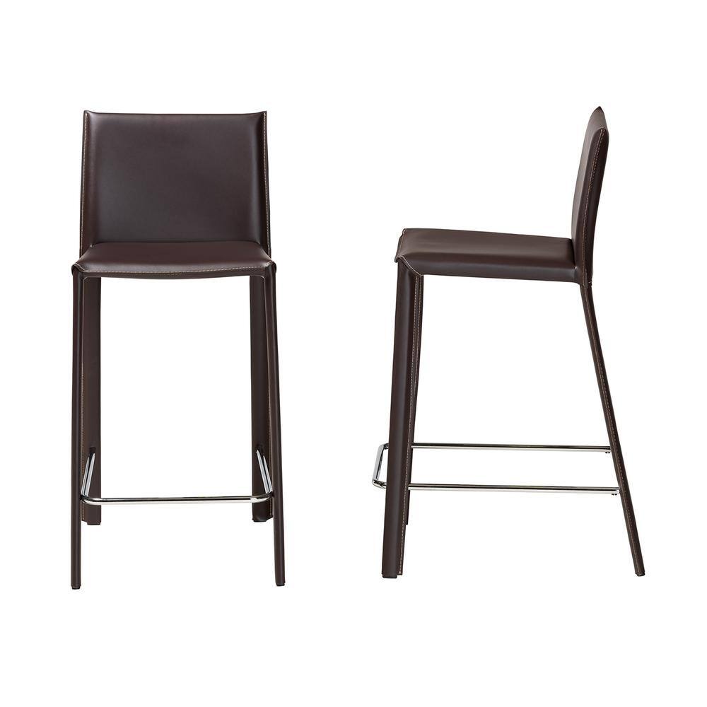 Rustic Brown Leather & Metal 42" Counter-Height Stool Set