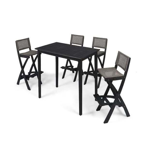 Noble House Polaris Dark Grey 5-Piece Wood Rectangle 41 in. Patio Outdoor Serving Bar Set