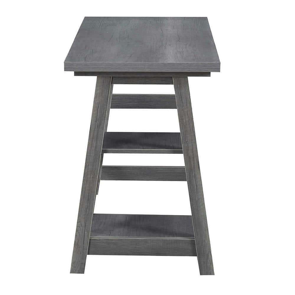 Charcoal Gray 47" Wood Trestle Desk with Shelves