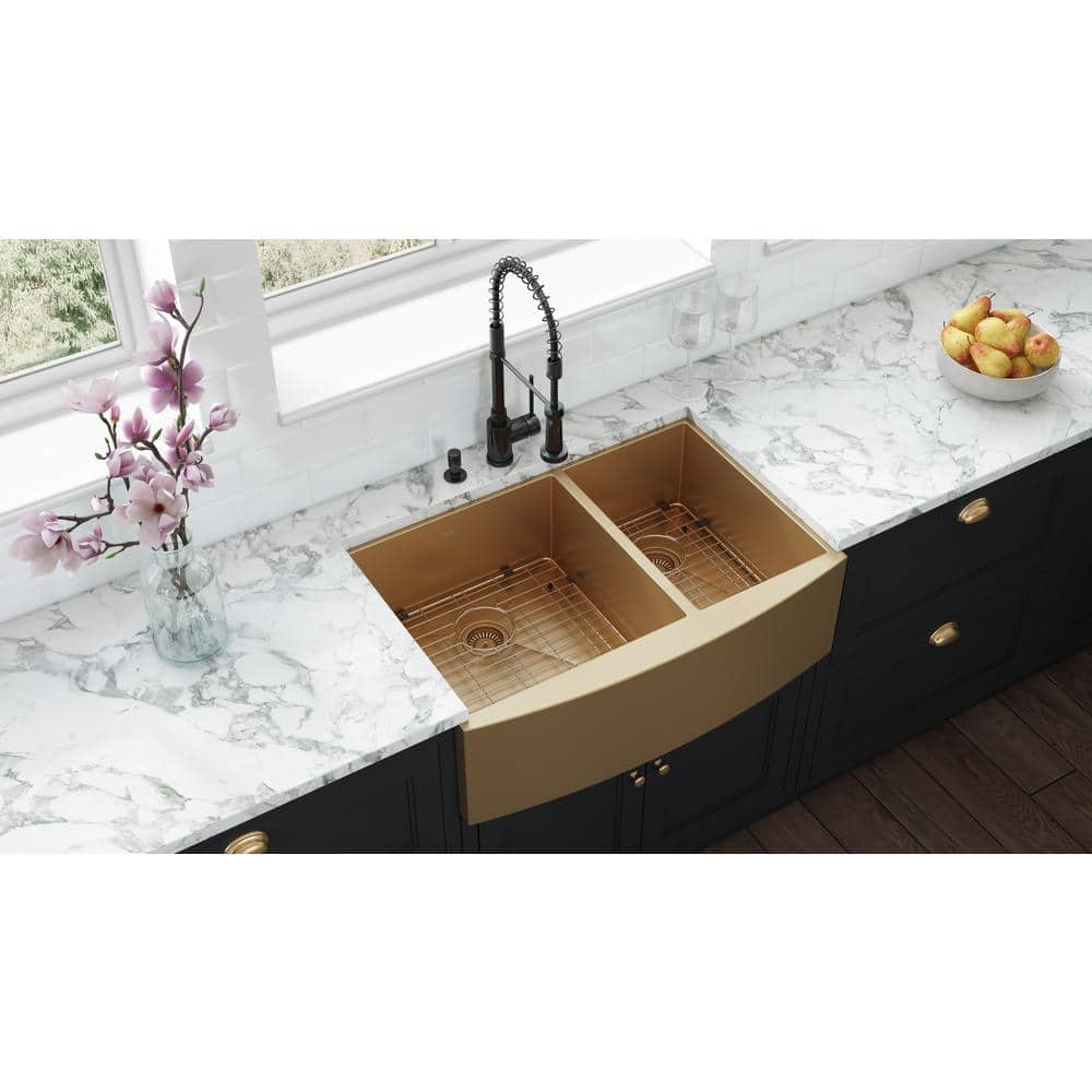 Gold Stainless Steel Double Bowl Farmhouse Sink