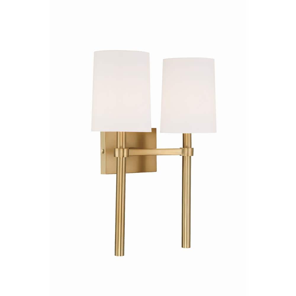 Vibrant Gold 2-Light Sconce with White Silk Shades