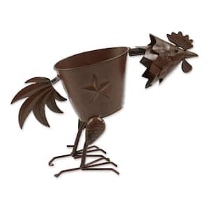 18 in. x 6 in. x 13 in. Pecking Rooster Iron Planter