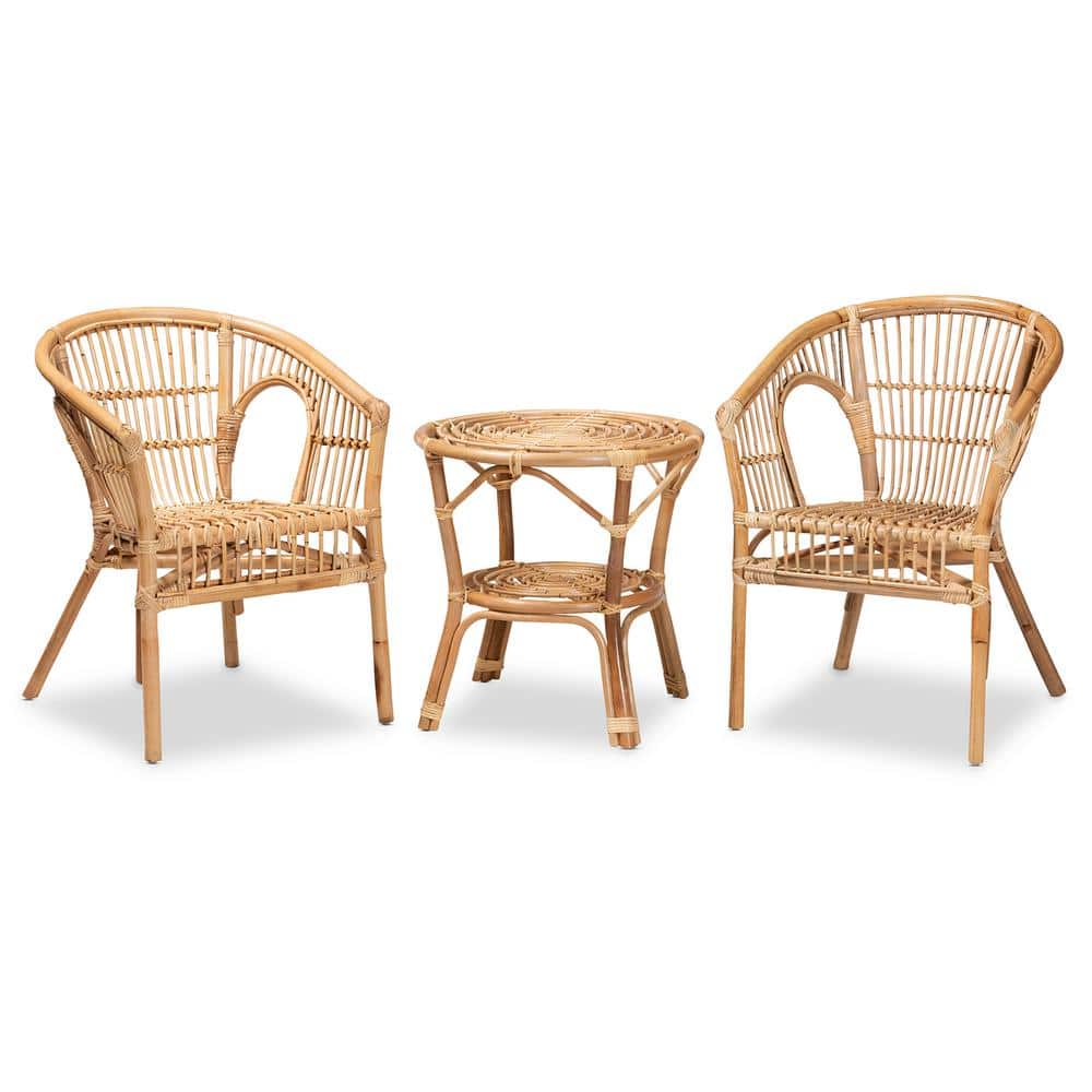 Natural Brown Rattan 3-Piece Bohemian Outdoor Seating Set