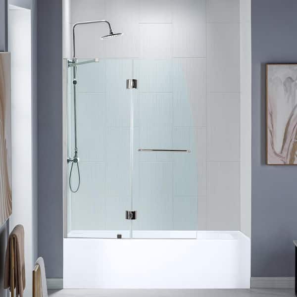 WOODBRIDGE Everette 48 in. W x 58 in. H Semi-Frameless Hinged Tub glass door in Brushed Nickel Finish, Include Support Bar