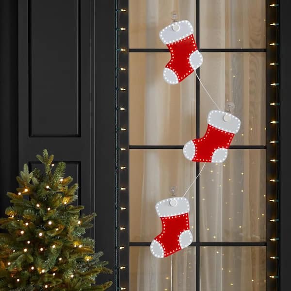 10 in. Christmas Hi-Vibrant Twinkling Red and White Color LED Stockings (3-Pack)