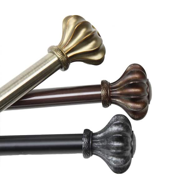 Rod Desyne 28 in. - 48 in. Telescoping Single Curtain Rod Kit in Antique Brass with Flair Finial