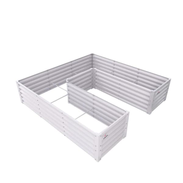 74 in. x 74 in. x 18 in. Metal U-Shaped Outdoor Galvanized Raised Garden Beds, Planter Box for Planting Flowers, White
