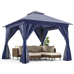 10 ft. x 10 ft. Blue Outdoor Patio Gazebo with Double Roof, Nettings and Privacy Screens