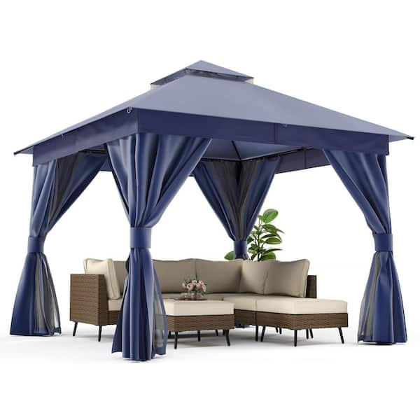 LAUSAINT HOME 10 ft. x 10 ft. Blue Outdoor Patio Gazebo with Double ...