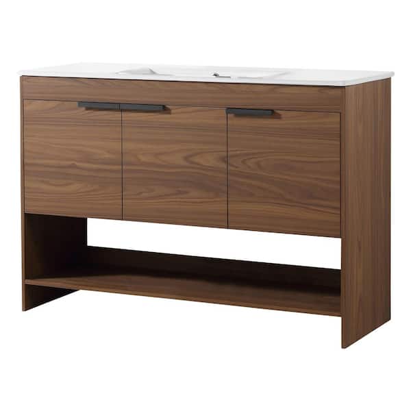 FINE FIXTURES Phoenix 48 in. W x 18.32 in. D x 33.5 in. H Bath Vanity in Walnut with White Ceramic Top