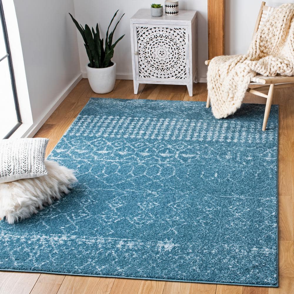 Reversible Turquoise/Blue Synthetic 8' x 10' Hand-knotted Area Rug