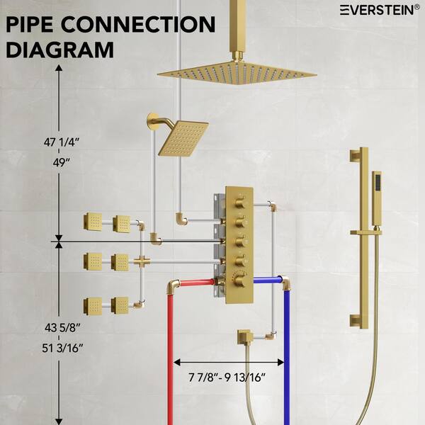 EVERSTEIN 15-Spray Patterns 16 and 6 in. Ceiling Mount Dual Shower