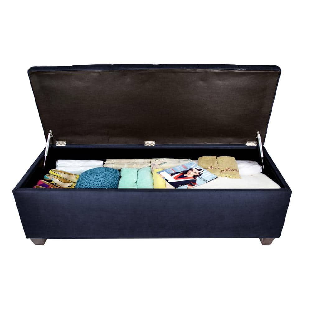 Indigo Diamond Tufted Linen Storage Bench with Shoe Slots