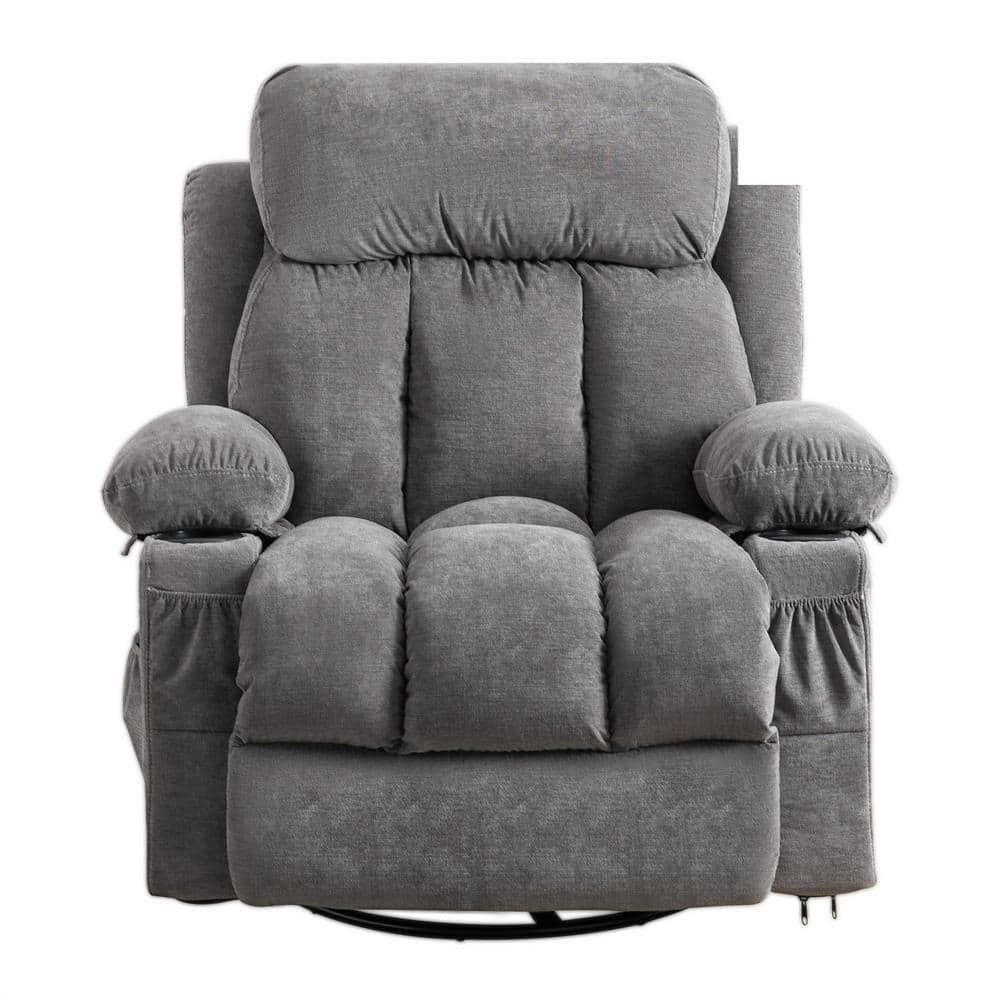 39.76 in. W Grey Linen Recliner with Rocking, Remote Control, Tufted and St