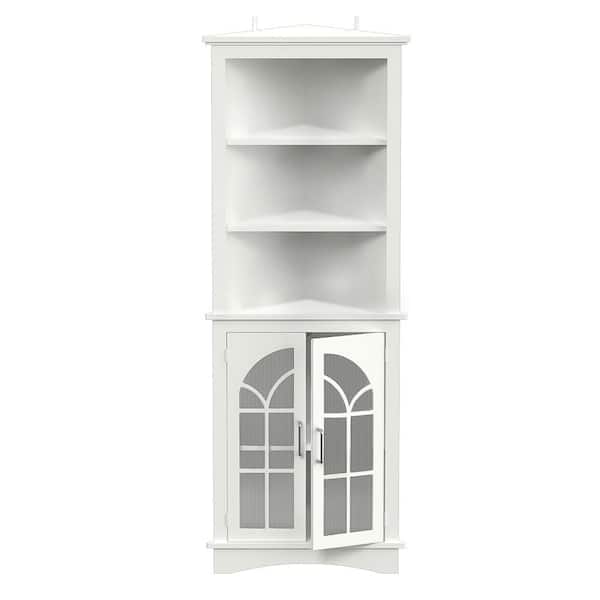 White Corner Storage Cabinet, 5-Tier Corner Display Cabinet with Doors, and Adjustable Shelves