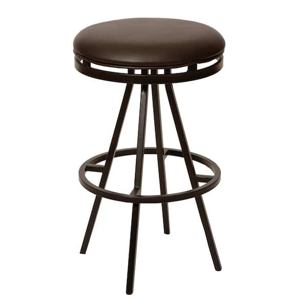 Armen Living Fiji 30 in. Coffee Faux Leather and Auburn Bay Finish Modern Bar Stool