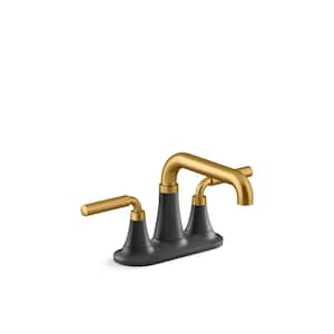 Tone 4 in. Centerset Double Handle 1.2 GPM Bathroom Faucet in Matte Black with Moderne Brass