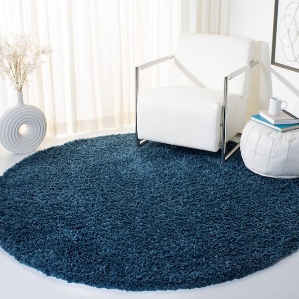 August Shag Navy 4 ft. x 4 ft. Solid Round Area Rug