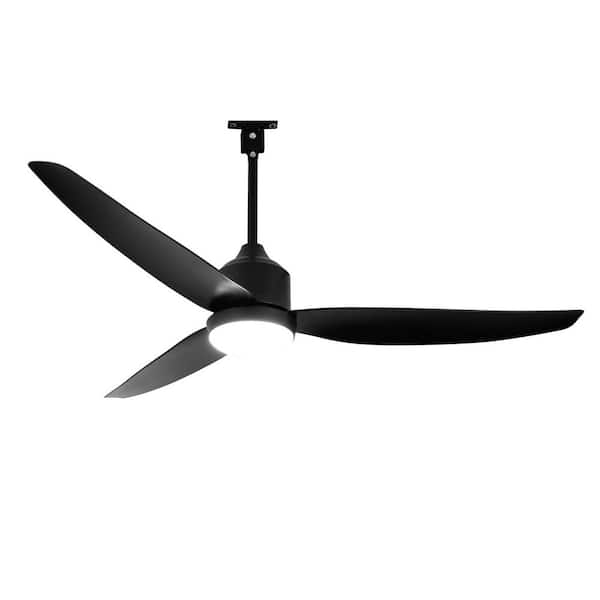 52 in. Black 3-Blades Downrod Mount Waterproof Standard Ceiling Fan with Light for Outdoor Patio Dimmable Included APP