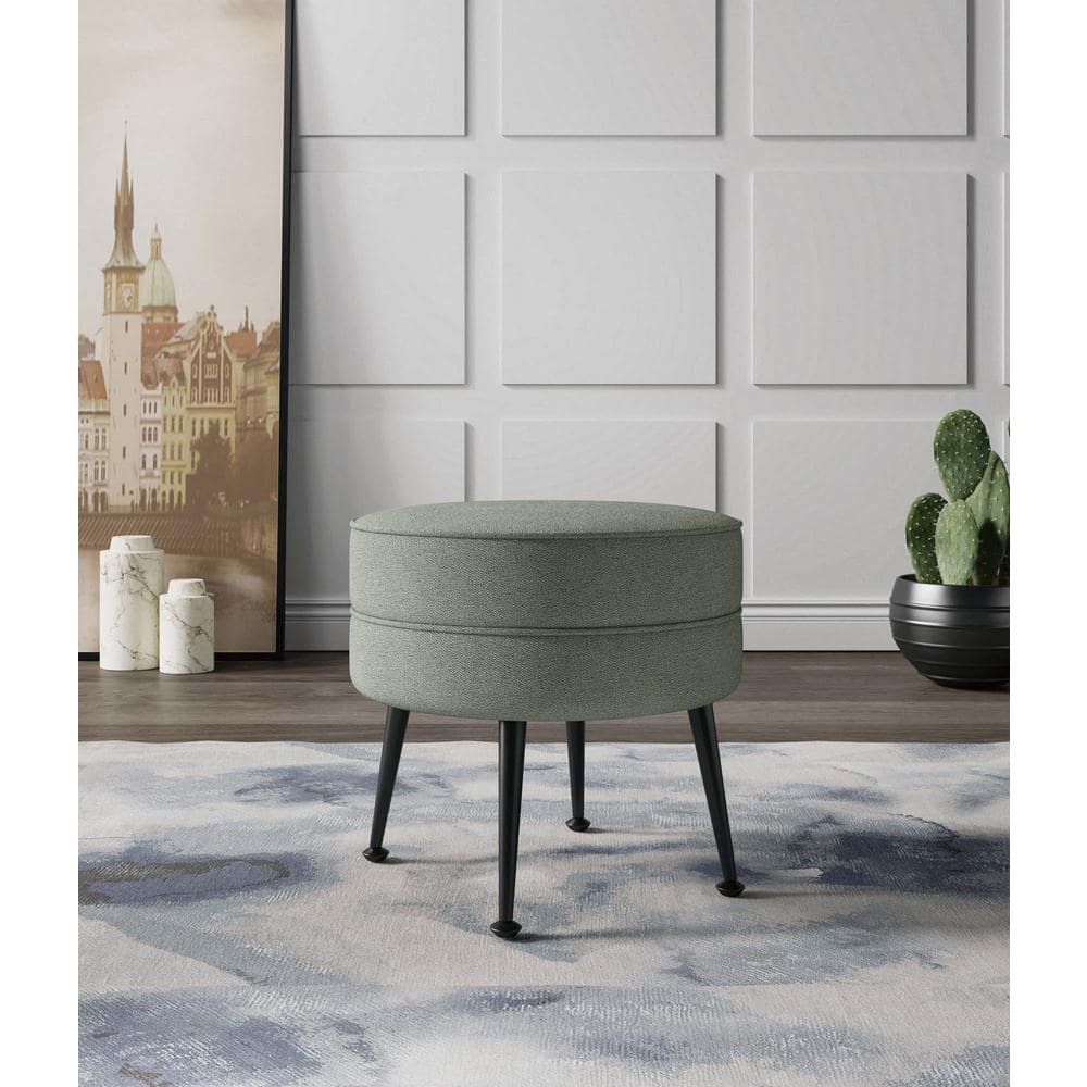 Bailey Mid-Century Modern Sage Green with Black Feet Woven Polyester Blend Upholstered Ottoman price history on PriceWatchPro
