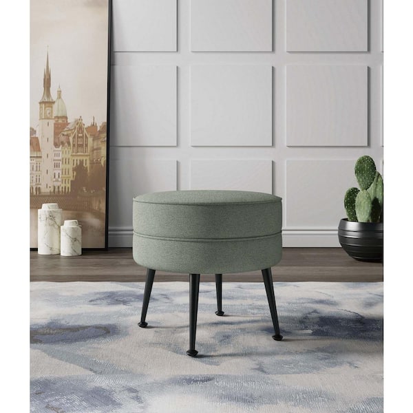 Manhattan Comfort Bailey Mid-Century Modern Sage Green with Black Feet Woven Polyester Blend Upholstered Ottoman