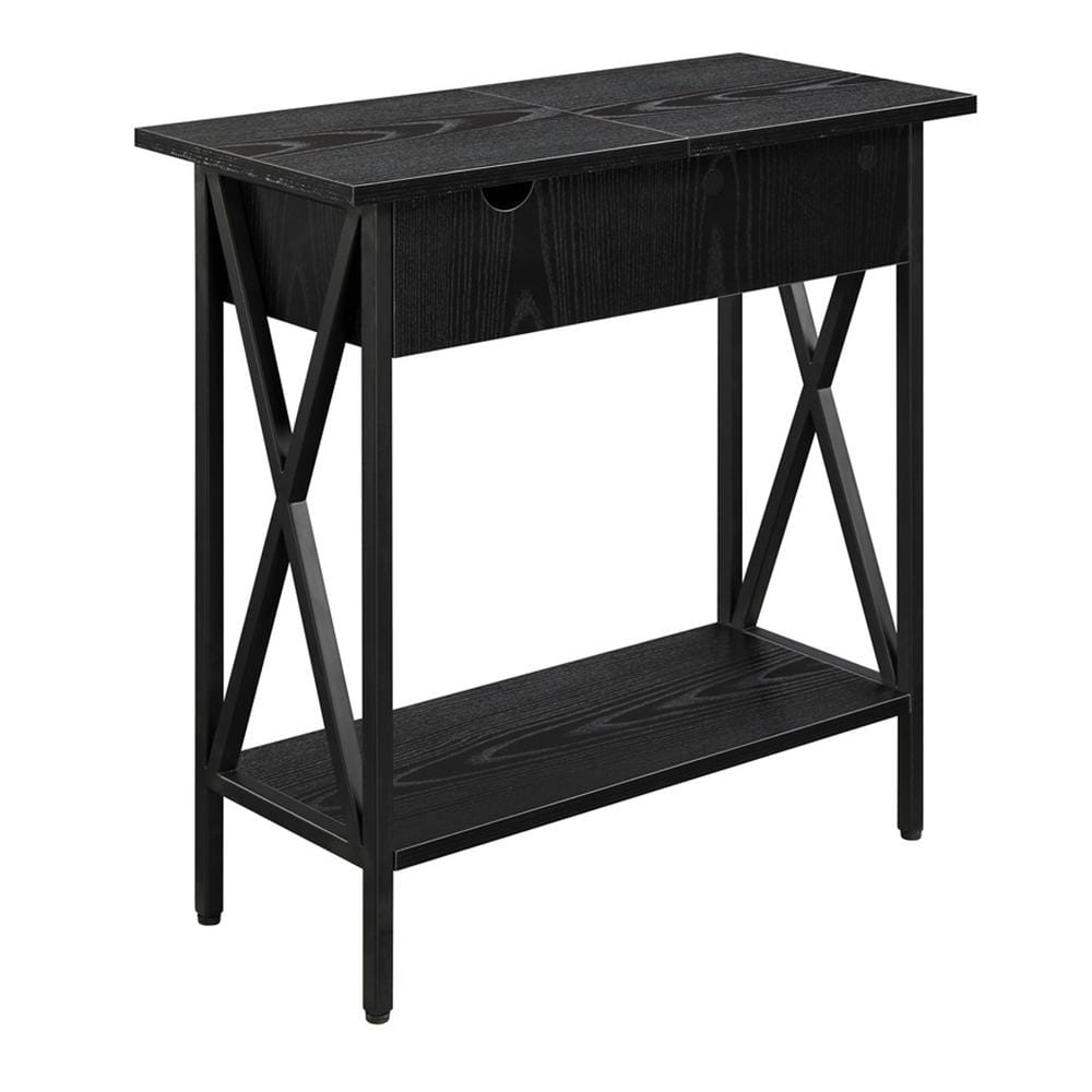 Tucson Black Wood and Metal Flip-Top End Table with Charging Station