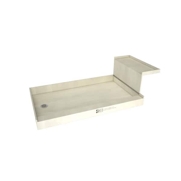 Tile Redi Base'N Bench 60 in. L x 42 in. W Alcove Shower Pan Base and Bench with Left Drain and Polished Chrome Drain Plate