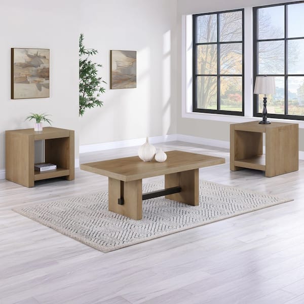 Aubrey 48 in. Brown Wood Rectangle Coffee Table and 2 End Tables