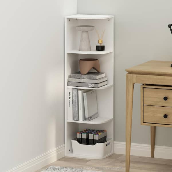 Furinno Reed 41.4 in. Tall White Wood 4-Shelf Bookcase