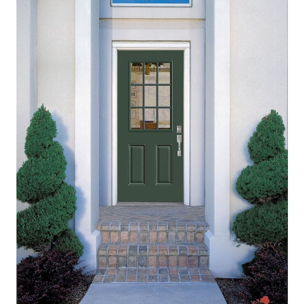 32 in. x 80 in. 9 Lite Left Hand Inswing Painted Steel Prehung Front Exterior Door No Brickmold