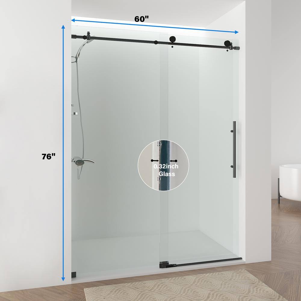 60 in. Matte Black Frameless Soft Close Sliding Shower Door with Clear Glass