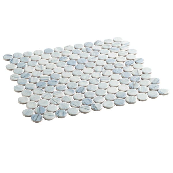 Estavo Nemo Blue 3/4 in. x 3/4 in. Penny Round Stone Matte Porcelain Floor and Wall Mosaic Tile (9.5 sq. ft./Case)