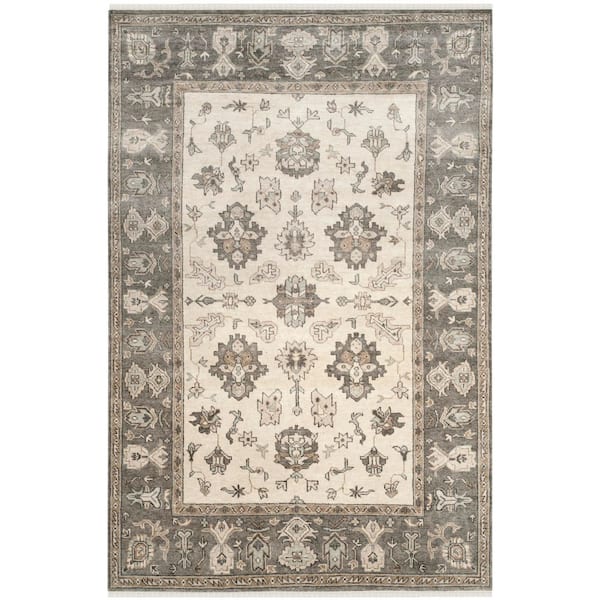 Oushak 6 ft. x 9 ft. Ivory/Charcoal Transitional Tribal Medallion Area Rug