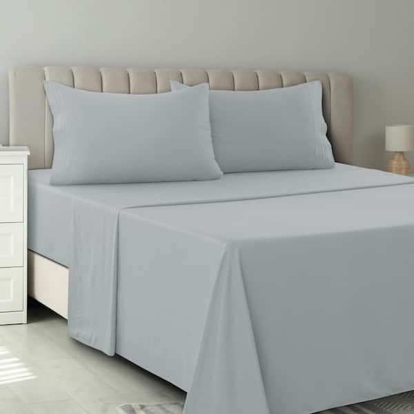 4-Piece Gray Solid Color Microfiber King Deep Pocket Sheet Set