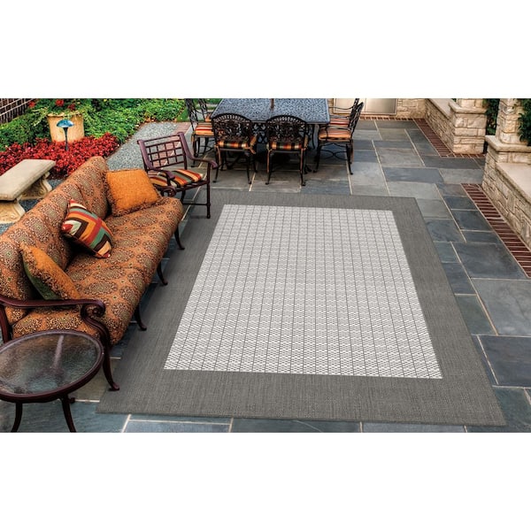 Recife Checkered Field Grey-White 2 ft. x 12 ft. Indoor/Outdoor Runner Rug