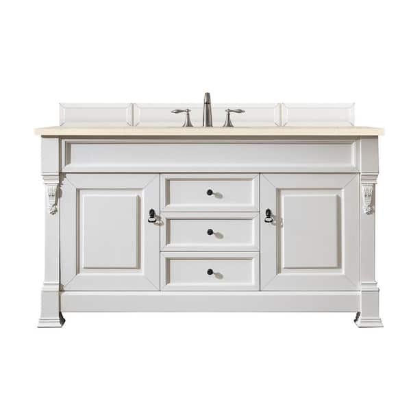 James Martin Vanities Brookfield 60 in. W x 23.5 in. D x 34.3 in. H Bath Vanity in Bright White with Eternal Marfil Quartz Top