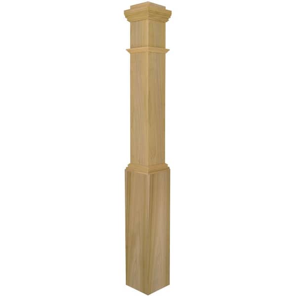 EVERMARK Stair Parts 4091 55 in. x 6-1/4 in. Unfinished Poplar Box Newel Post for Stair Remodel