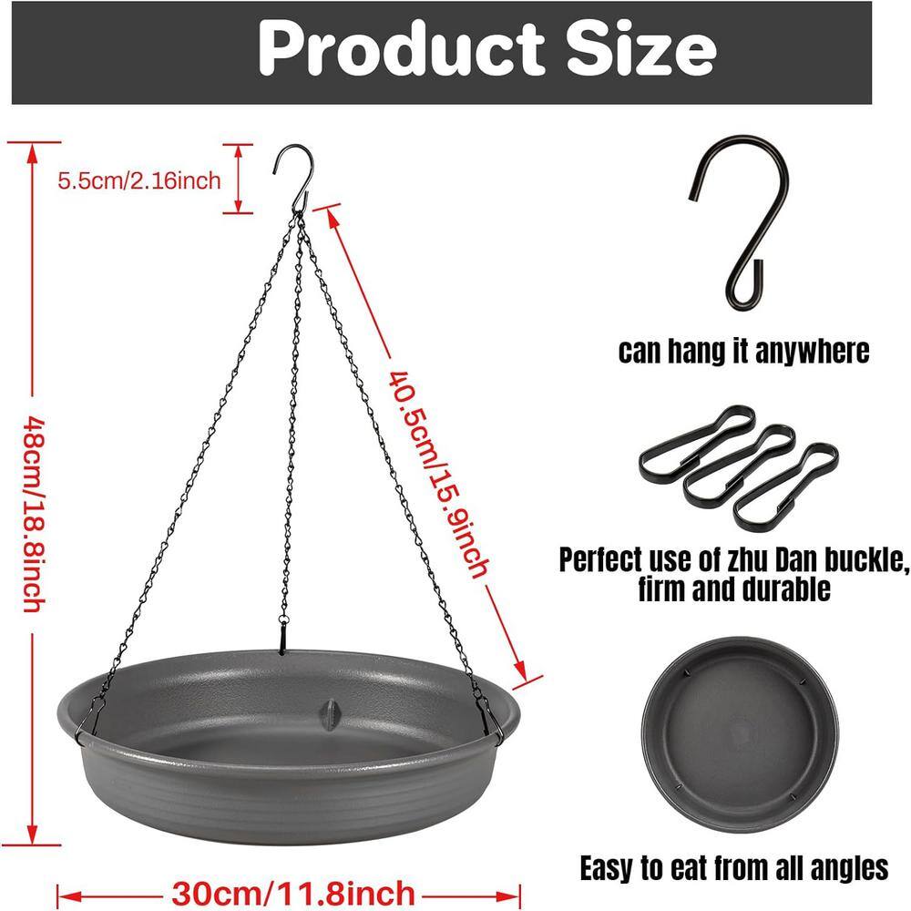 Gray Steel Hanging Bird Bath and Feeder Tray