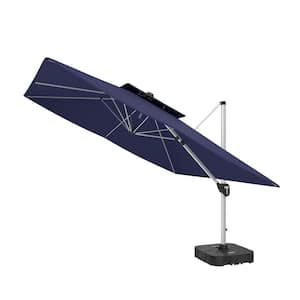 11FT Patio Umbrella Outdoor Square Double Top Umbrella in Navy Blue (with Base)