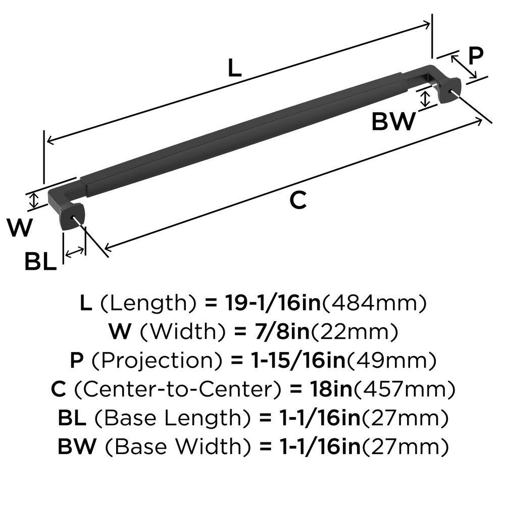 Matte Black Modern 19-inch Appliance Pull with Mounting Hardware