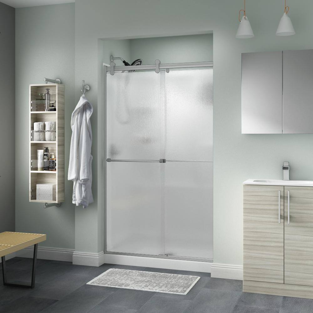 Everly Contemporary 43-3/8 to 47-3/8 in.3/8 in. W x 71 in. H Frameless Sliding Shower Door, Nickel with Rain Glass price history on PriceWatchPro