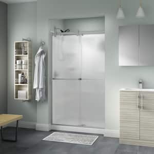 Contemporary 48 in. x 71 in. Frameless Sliding Shower Door in Nickel with 1/4 in. Tempered Rain Glass