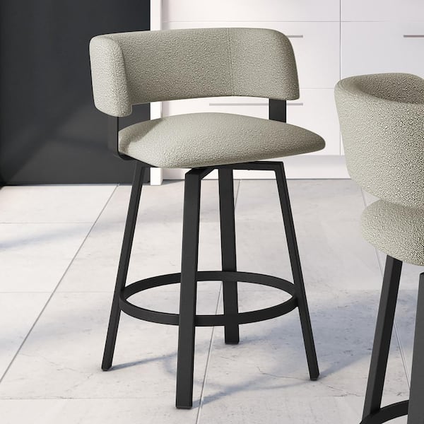 Amisco Stinson 26 in. Light Beige & Grey boucle polyester/Black Metal Counter Stool