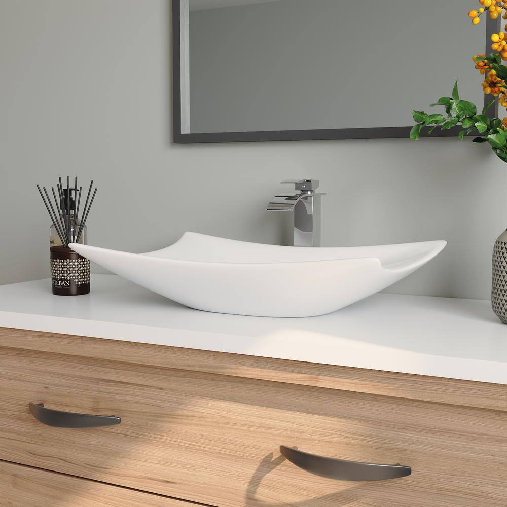 Prism White Ceramic Rectangular Above-Counter Vessel Sink