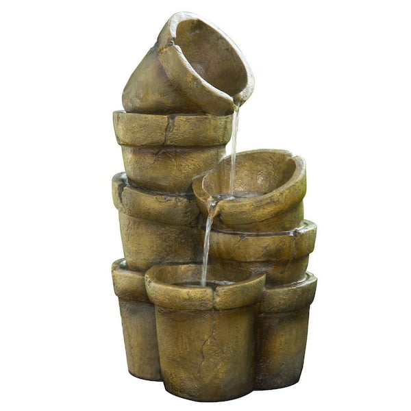 Teamson Home 30.32 in. Tall Outdoor Cascading Stacked Pot Waterfall Fountain