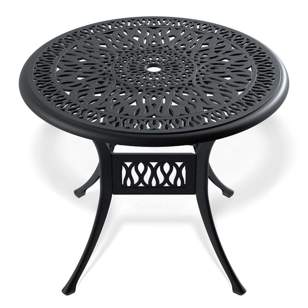 35.43 in. Cast Aluminum Round Outdoor Dining Table Patio Bistro Table With 