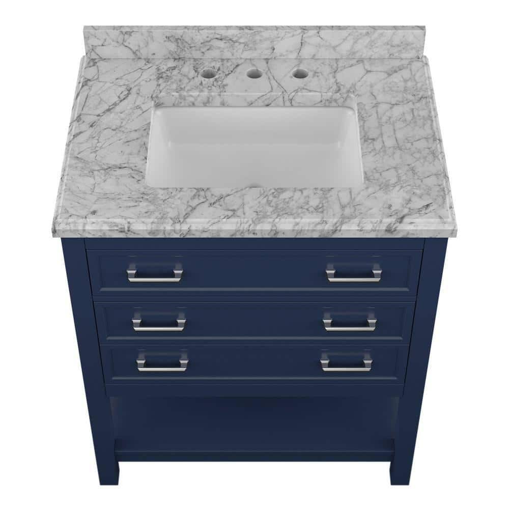 Blue Pine Wood Single Sink Bathroom Vanity with Marble Top